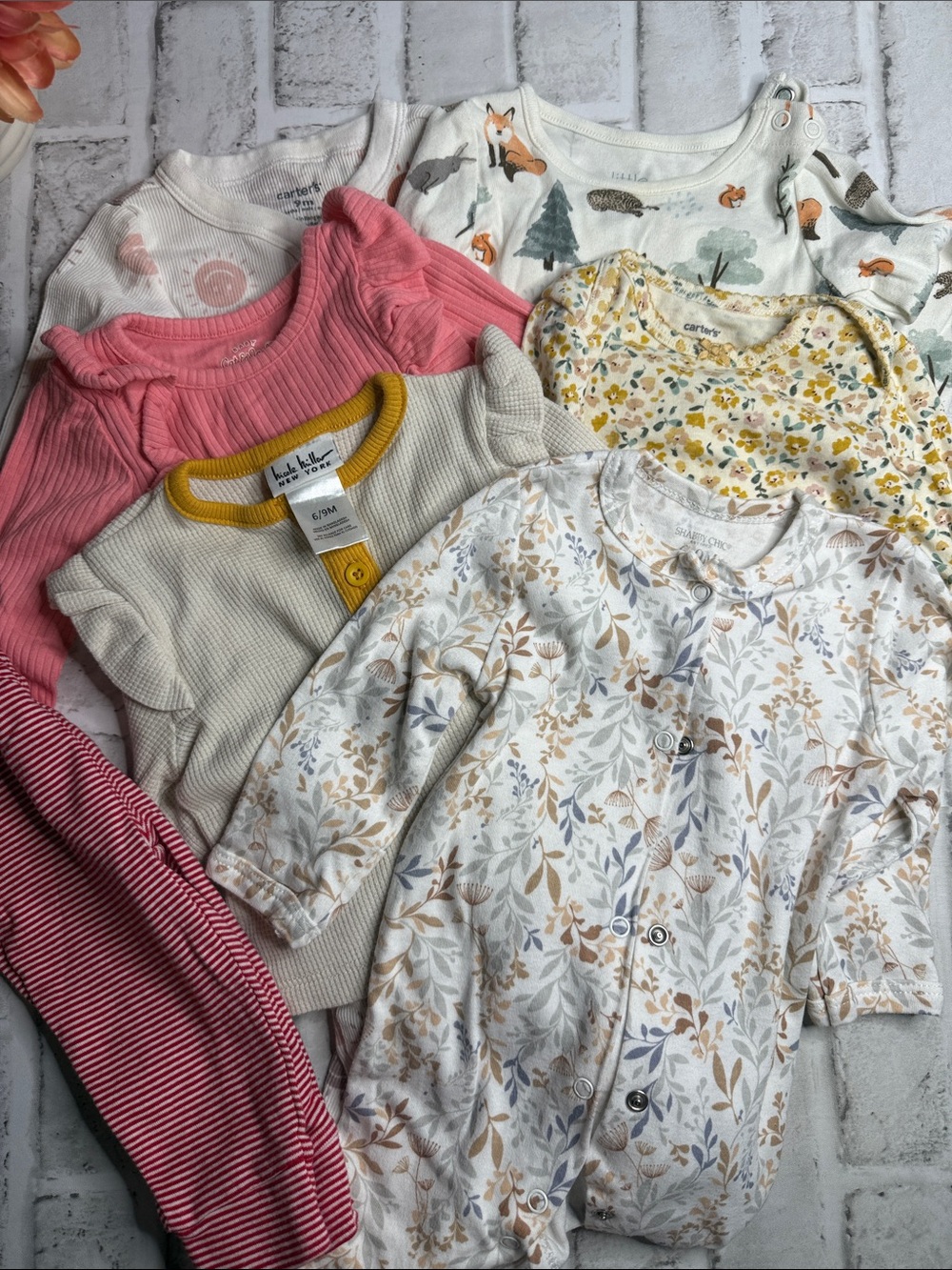 Multiples Girls' Mixed Long Sleeve Tops & Romper - Cream, Pink, Yellow, Green